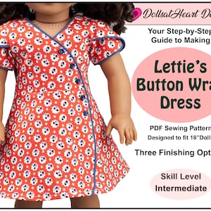 18-inch poppenjurkpatroon ~ Lettie&#39;s button-wikkeljurk pdf-naaipatroon gemaakt voor het passen van 18-inch poppen