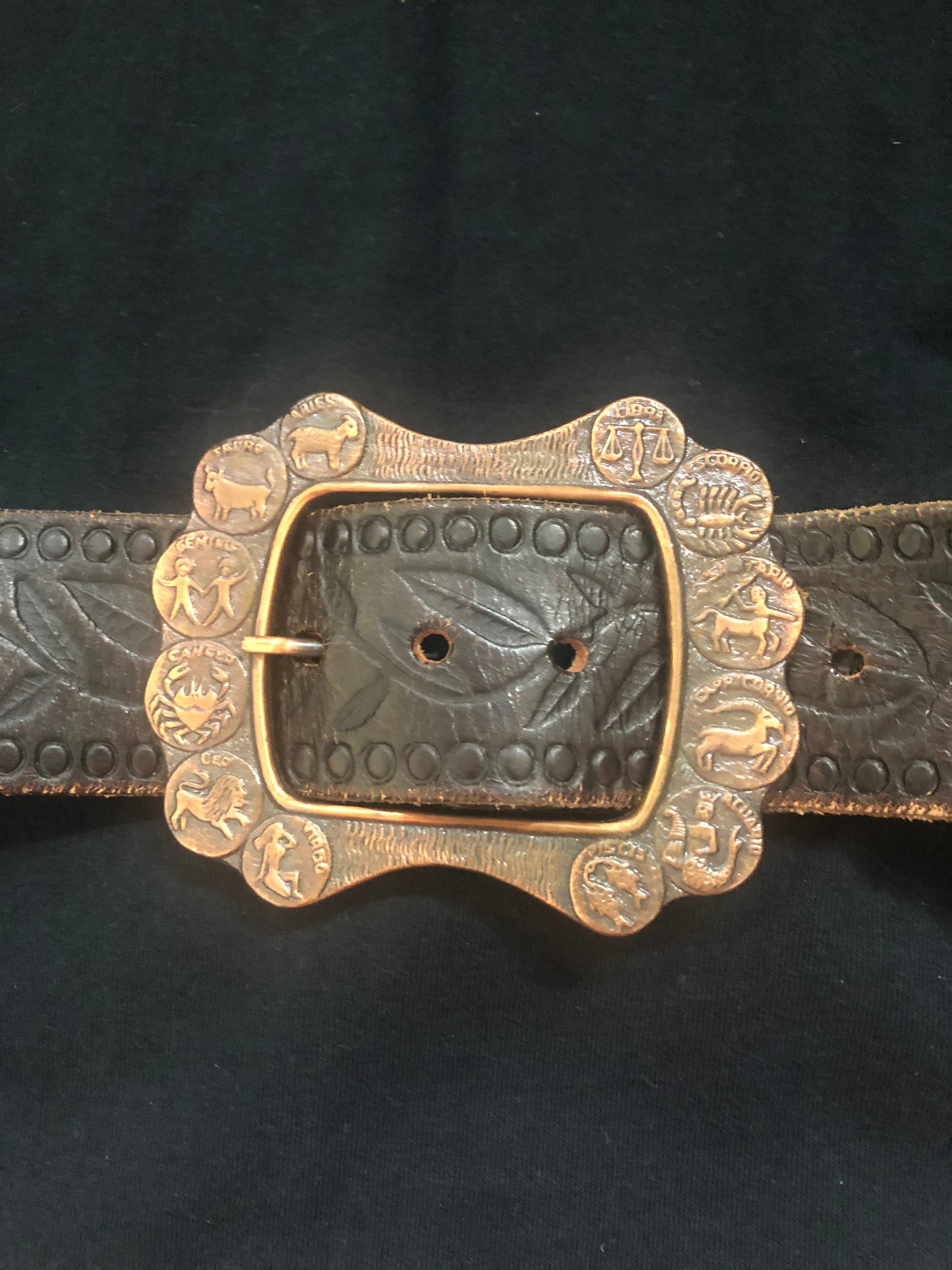Gorgeous 70s tooled leather Zodiac belt hippy boho | Etsy