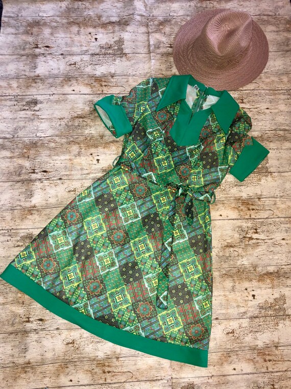 60s 70s true vintage dress patchwork dress scooter