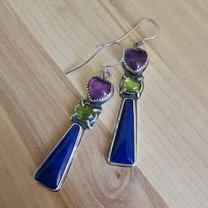 Sterling Silver Lapis Amethyst Peridot Earrings