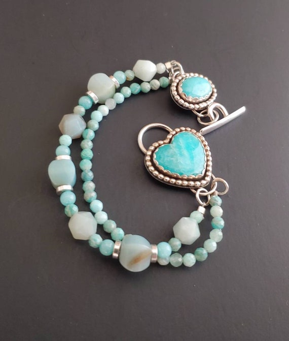 925 Sterling Silver Amazonite Heart and Amazonite Beads | Etsy