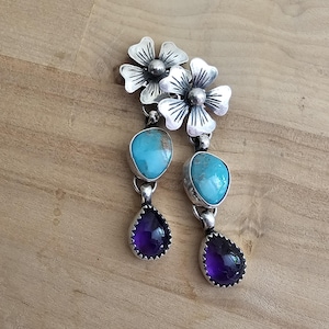 Sterling Silver Turquoise and Amethyst Earrings