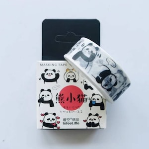 Panda Washi • estampa de urso • Fita washi para planejador • Fita para embrulho de presente • Fita para artesanato • Suprimentos para planejador • Washi uk • Ursidae • urso • urso gato