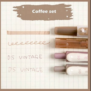 Coffee pen set •  journal pen • traveller notebook • gel pen • vintage pen • metallic  pen •  rollerball pen • 0.5mm • highlighter tea