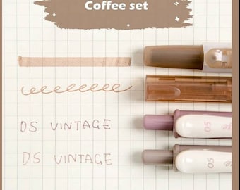 Coffee pen set •  journal pen • traveller notebook • gel pen • vintage pen • metallic  pen •  rollerball pen • 0.5mm • highlighter tea