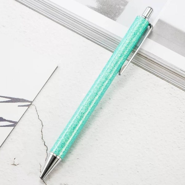 Seafoam green  glitter pen •  journal pen • travellers notebook • floating glitter • confetti pen • metallic glitter pen • sparkly pen