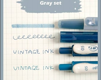 Vintage blue set • journal pen • traveller notebook • gel pen • blue grey pen • metallic  pen •  rollerball pen • 0.5mm • highlighter