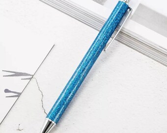 Blue  glitter pen • journal pen • travellers notebook • floating glitter • confetti pen • metallic glitter pen • sparkly pen