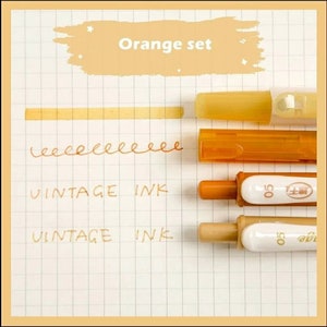 Orange pen set • journal pen • traveller notebook • gel pen • moss pen • metallic  pen •  rollerball pen • 0.5mm • highlighter • neon