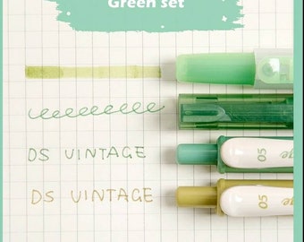 Green pen set •  journal pen • traveller notebook • gel pen • sea pen • metallic  pen •  rollerball pen • 0.5mm • highlighter • pear