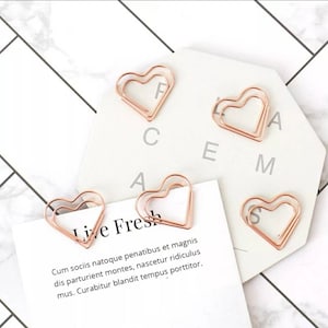Graffetta a cuore in oro rosa • 5 clip Accessorio per agenda • graffetta d&#39;amore • clip per diario • clip per agenda • pennarelli per agenda • segnalibro • amore