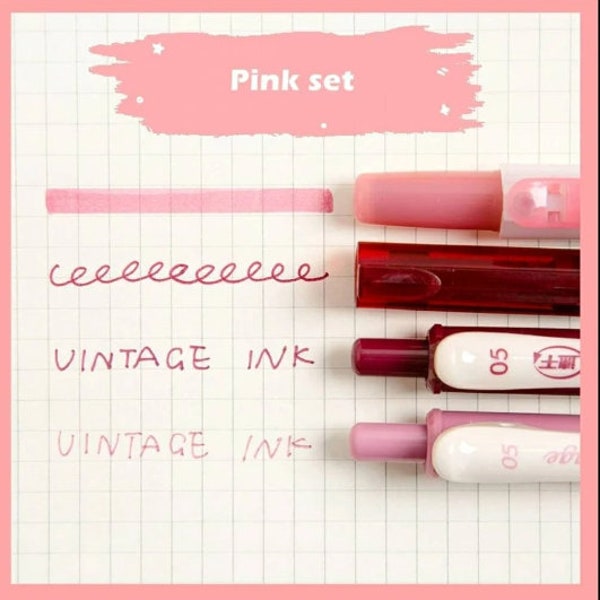 Pink pen set •  journal pen • traveller notebook • gel pen • dusky pen • metallic  pen •  rollerball pen • 0.5mm • highlighter • rose