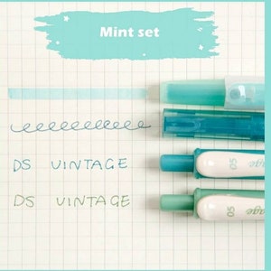 Set penne verde menta • penna per diario • quaderno da viaggio • penna gel • penna vintage • penna metallica • penna roller • 0,5 mm • evidenziatore