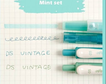 Mint green pen set •  journal pen • traveller notebook • gel pen • vintage pen • metallic  pen •  rollerball pen • 0.5mm • highlighter