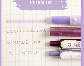 Purple pen set • journal pen • traveller notebook • gel pen • lilac pen • metallic  pen •  rollerball pen • 0.5mm • highlighter