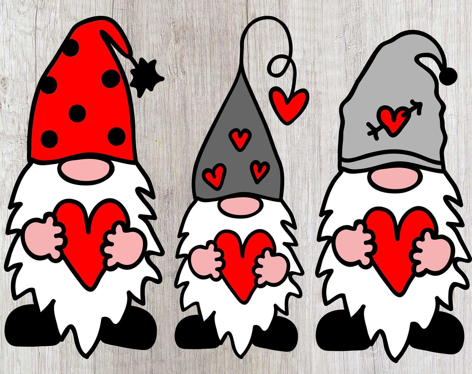 Three Gnomes Holding Hearts Svg Gnome with heart svg Nordic | Etsy