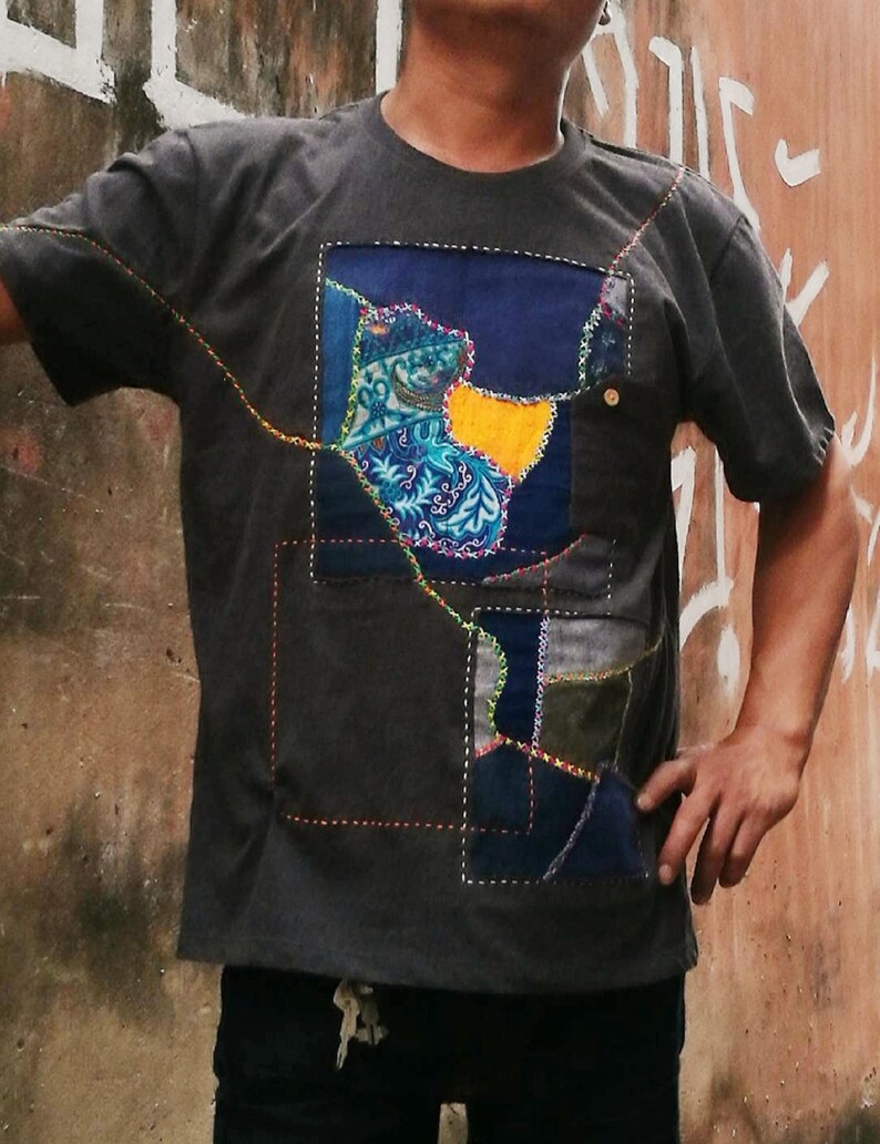 Patchwork Tshirt Boro tshirt with sashiko stitching Etsy