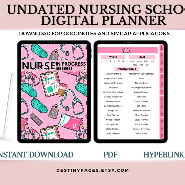 Nursing Student Digital Planner | Digital Planner For Nursing Students | Undated Nursing School Planner |  Student Nurse | GoodNotes Planner