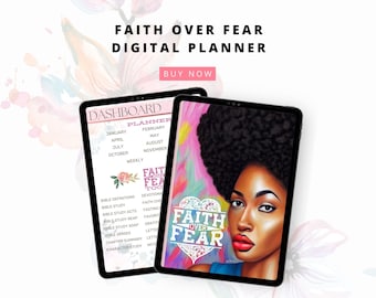Black Girl Faith Digital Planner, Digital Bible Planner, Digital Prayer Planner, Devotional Planner, Faith over Fear Prayer Journal Notes
