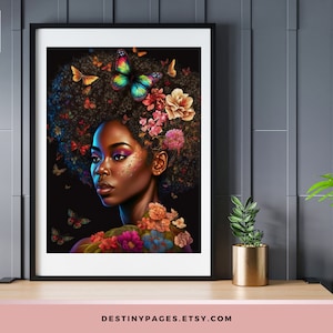 Jasmin | Black Woman Art | Black Art | Butterfly Lover | Digital Prints | Black Girl Poster | Instant Download | Home Decor