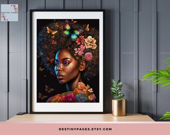 Jasmin | Konst med svarta kvinnor | Svart konst | Fjärilsälskare | Digitala tryck | Poster med svart flicka | Direkt nedladdning | Heminredning