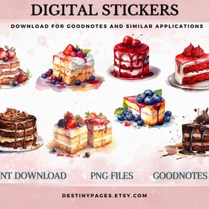 Precpped GoodNotes Digital Stickers | Słodkie desery | Naklejki na ciasta | Naklejki na ciasta, pojedyncze pliki PNG