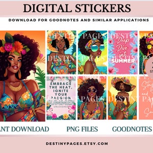 38 Precropped GoodNotes Black Girl Digital Stickers Melanin Digital Stickers Black Girl Clipart Summer African American girl stickers