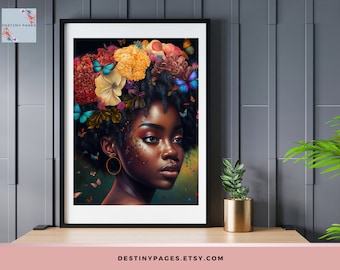 Jayla | Konst med svarta kvinnor | Svart konst | Fjärilsälskare | Digitala tryck | Poster med svarta kvinnor | Direkt nedladdning | Heminredning