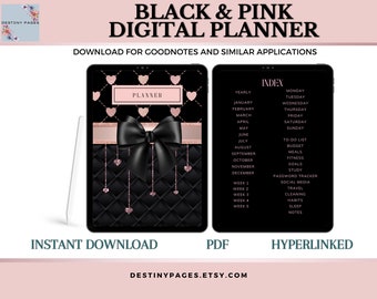 Black & Pink Digital Planner | Undated Digital Planner | Goodnotes Planner | iPad Planner | Notability Planner | Digital Planner