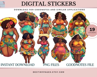 19 Precropped GoodNotes Black Girl Magic Digital Stickers, African American Melanin Plus Size Women  Summer Afrocentric Curvy Girl Clip Art
