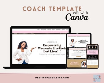 Canva One Page Website Template for Coaches | Low Cost Affordable Website Template | Canva Business Coaching Website | Website for Coaches