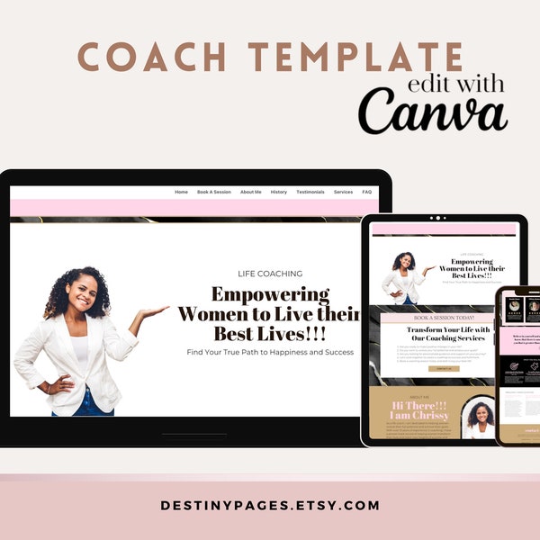 Modèle de site Web Canva One Page pour entraîneurs | Modèle de site Web abordable | Site Web de coaching d'affaires Canva | Site Web pour entraîneurs