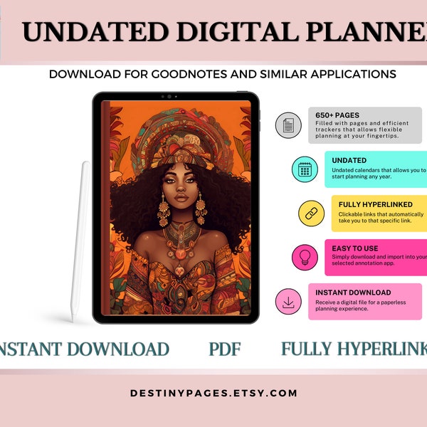 Black Girl Digital Planner Digital Planning Empowerment for ADHD, GoodNotes, iPad and Android Boho Black Woman Planner