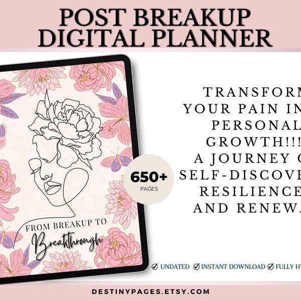 Post Breakup Digital Planner, Breakup Processing, Self Care Planner, Narcissistic Codependence Relationship Healing Journal, Breakup Journal