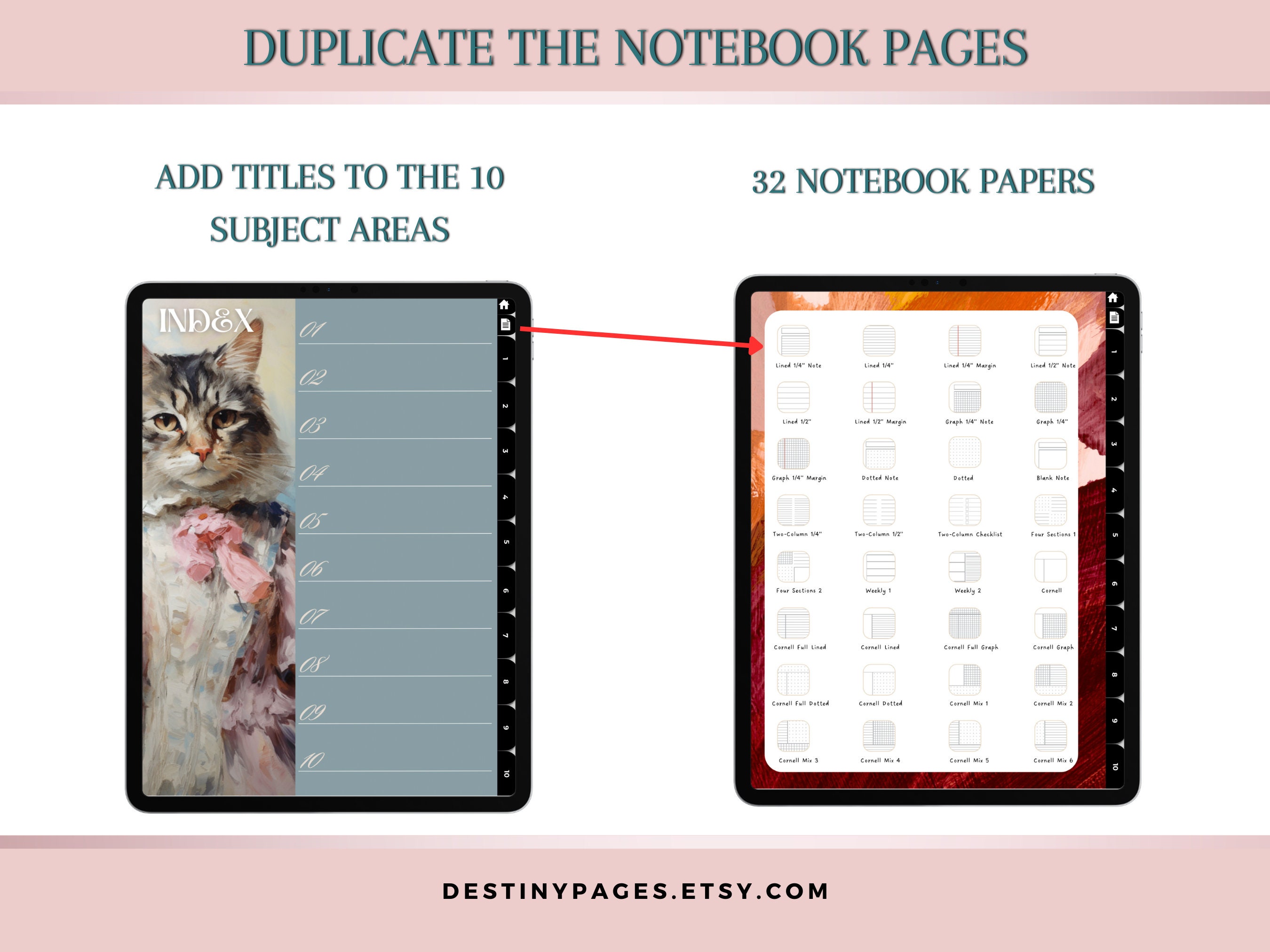 Cute Cat Digital Notebook, Student Hyperlinked Digital Notepad ...