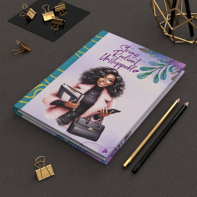 Schwarze Frau Hardcover Journal Notizbuch, Schwarzes Mädchen Notizbuch, Schwarzes Mädchen Journal, Schwarzes Mädchen Tagebuch Druck Stationär, Notizbuch für Schwarze Frau Bild 1