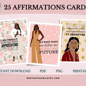 Digital Positive Affirmation Cards| Affirmation Deck| Self Esteem | Self Care| Black Girl Magic| Affirmation Deck for Black Women Printable