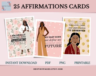 Digital Positive Affirmation Cards| Affirmation Deck| Self Esteem | Self Care| Black Girl Magic| Affirmation Deck for Black Women Printable