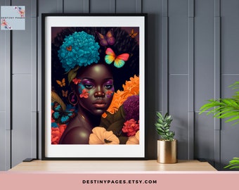 Jada | Konst med svarta kvinnor | Svart konst | Fjärilsälskare | Digitala tryck | Poster med svarta kvinnor | Direkt nedladdning | Heminredning