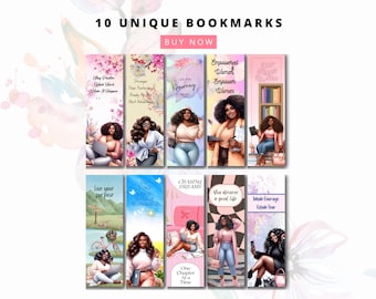 Curvy Black Girl Bookmarks, Printable Black Women Bookmarks, Reading Book Lover, Book Club, Cute Bookmark for Women, Affirmation Bookmarks
