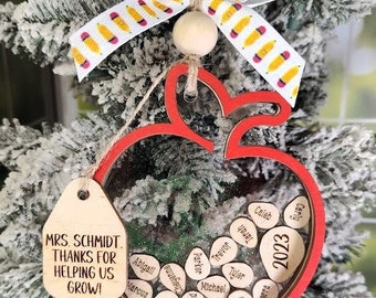 Personalized Teacher Apple Shaker Ornament with Student Names