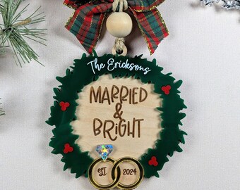 Married and Merry First Christmas Wreath Ornament