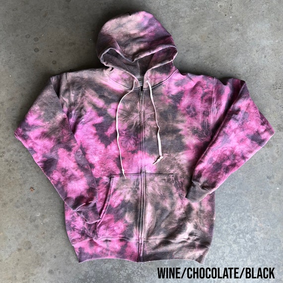 Purple Women's Tie Dye Zip Up Hoodie Wine TIE DYE Zip Up Hoodie