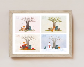 Animal Seasons Poster | Animal Seasons Print | Children's Poster | Children's Print | Nursery Poster | Nursery Print | Nursery Wall Art