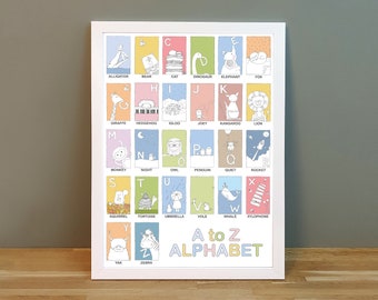 Affiche de l’alphabet | Alphabet Print | ABC | Affiche pour enfants | Imprimé pour enfants | Affiche de pépinière | Impression de pépinière | Art mural | Art mural de pépinière