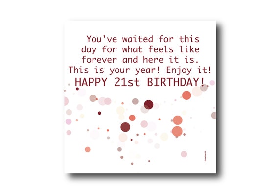 Digital 21st Birthday card wishes, instant download, printable at home, Pantone Colors
