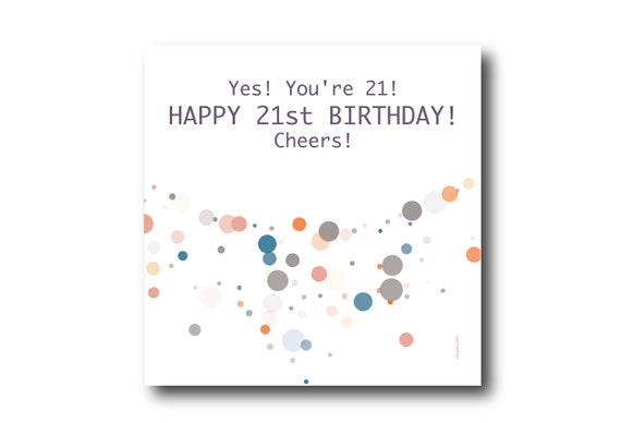 Digital 21st Birthday Wishes Greeting Card, Pantone Colors