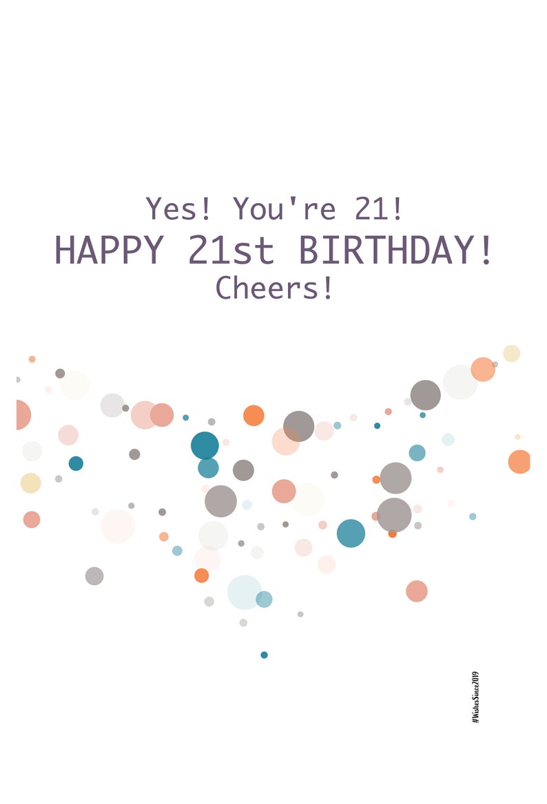 Digital 21st Birthday Wishes Greeting Card, Pantone Colors image 3