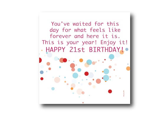 Digital 21st Birthday Wishes Greeting Card, Pantone Colors