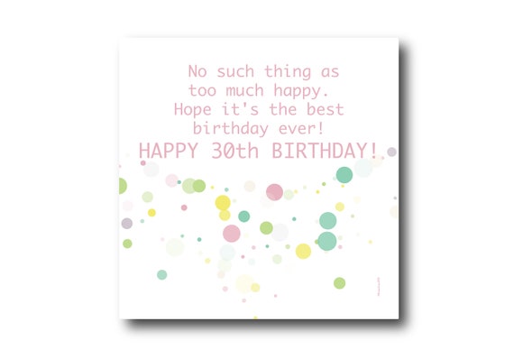 Digital 30th Birthday card wishes, instant download, printable at home, Pantone Colors